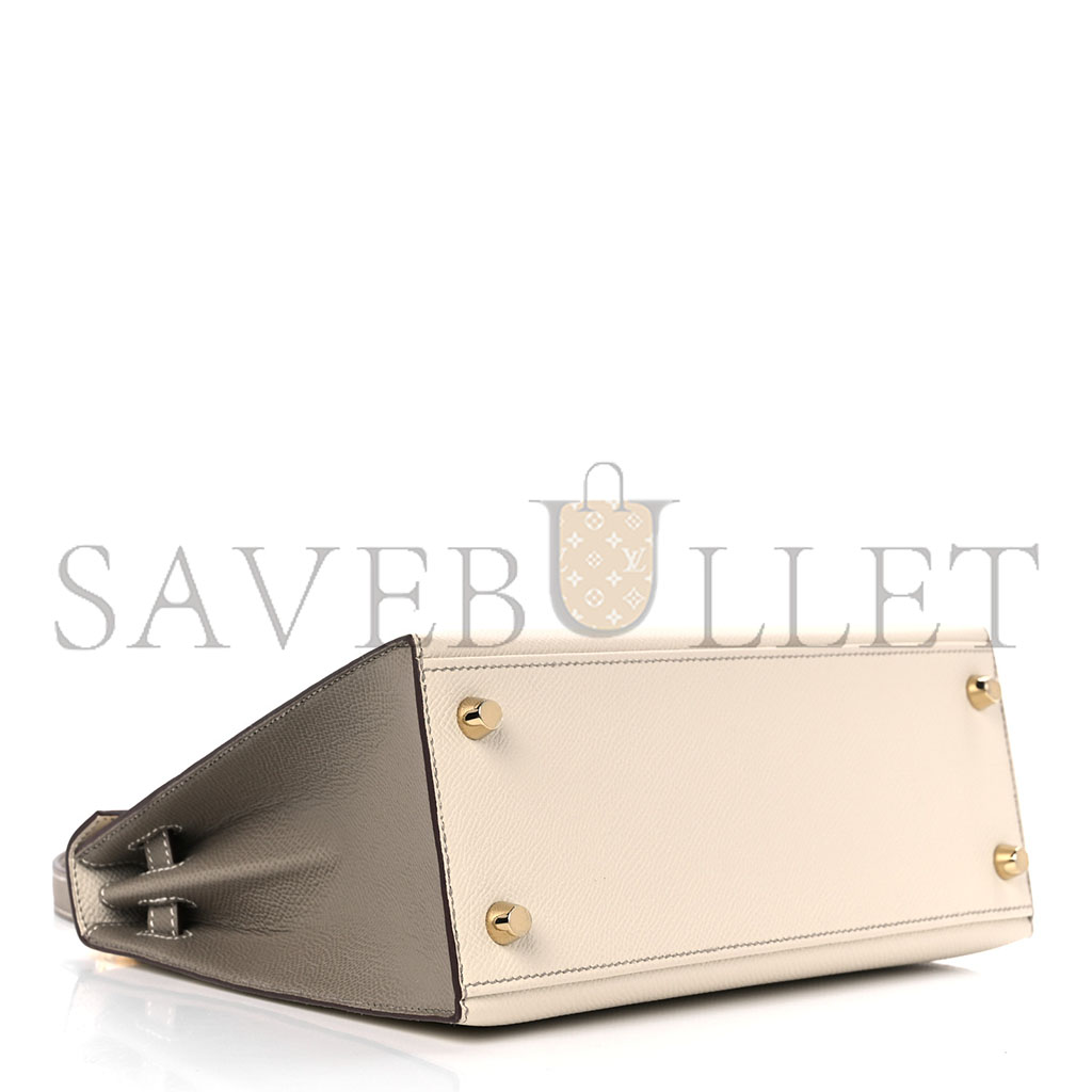 HERMÈS MASTER EPSOM KELLY 25 MILKSHAKE WHITE WITH ELEPHANT GRAY (25*17*7cm)